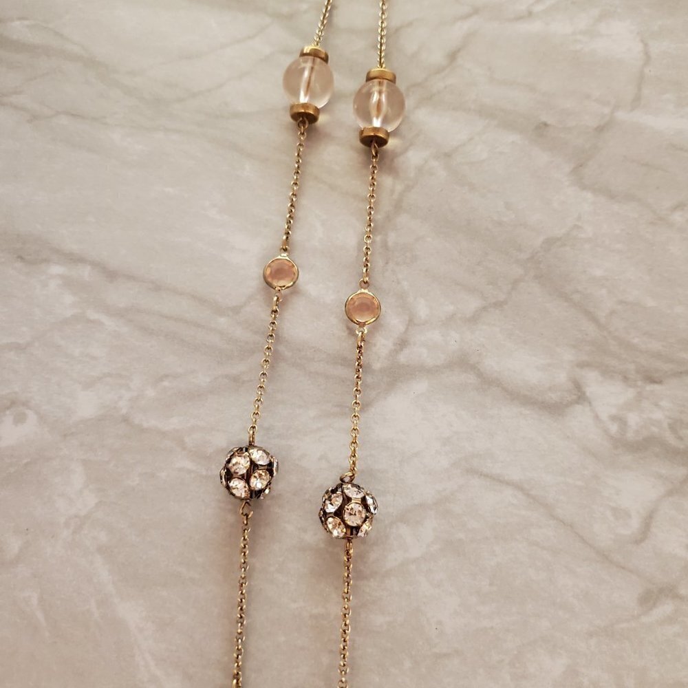 🎀 J.Crew Pink Rhinestones Crystal Beads Beaded Ball Station Sweater Necklace 🎀 - Picture 3 of 8